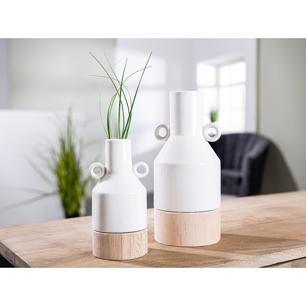 Βάζο ArteLibre Λευκό/Φυσικό Πορσελάνη/Ξύλο 8x8.5x16.5cm Βάζο ArteLibre Λευκό/Φυσικό Πορσελάνη/Ξύλο 8x8.5x16.5cm