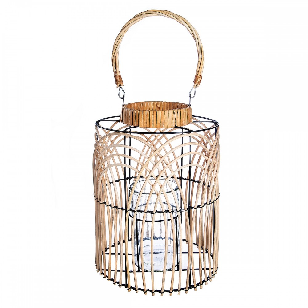 Φανάρι ArteLibre Φυσικό/Μαύρο Rattan/Μέταλλο 33cm
