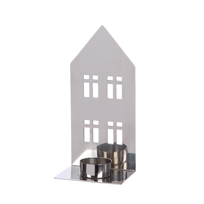 Κηροπήγιο Σπιτάκι 'Casita' Ατσάλι Ασημί 7x9.5x20cm