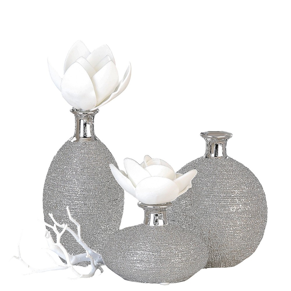 Βάζο ArteLibre Ασημί Κεραμικό Φ9x15cm Σε 3 Σχέδια Βάζο ArteLibre Ασημί Κεραμικό Φ9x15cm Σε 3 Σχέδια