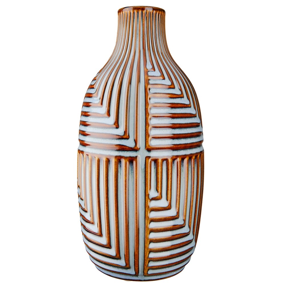 Βάζο 'Batista' Ριγέ Κεραμικό Μπλε/Καφέ 28x14cm