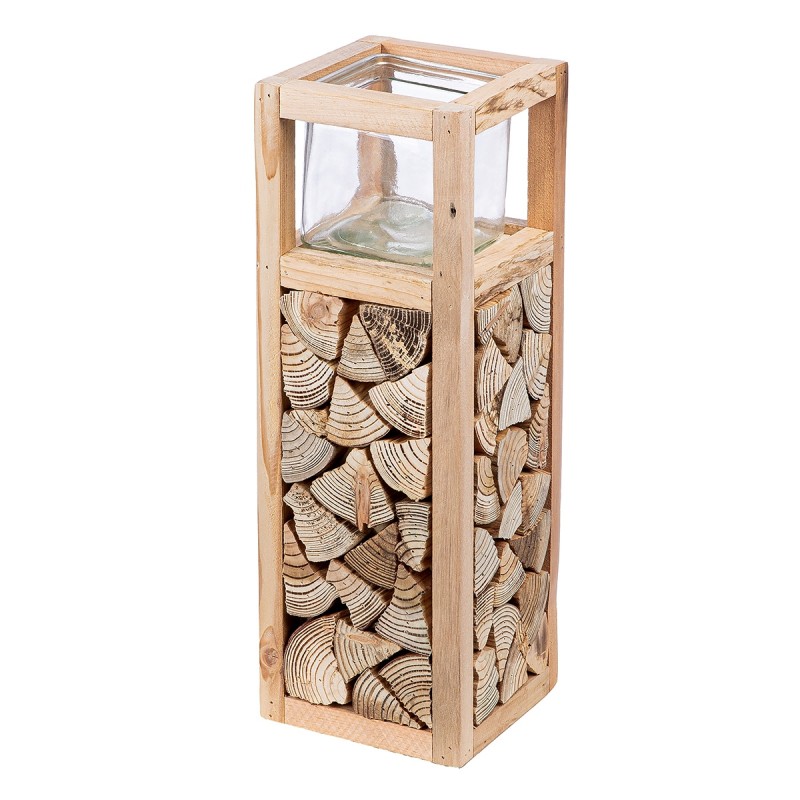Ανεμοφωτιστικό 'Catasta' Γυαλί/Ξύλο Εκρού 14x14x40cm