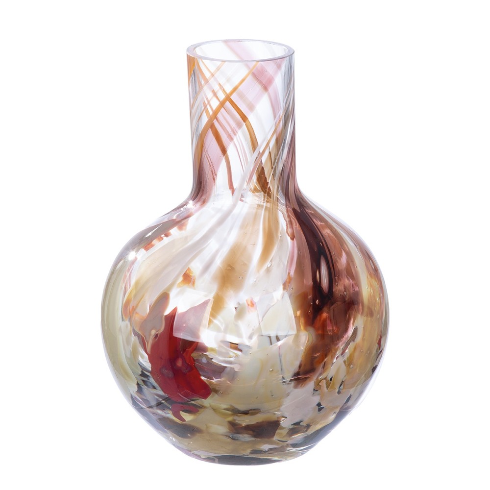 Γυάλινο Βάζο Σφαιρικό 'Roslin' Καφέ/Κόκκινο 21x16cm
