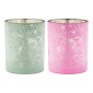 Φανάρι Καταιγίδας Cylindrical "Tropic" Leaf Motif Γυάλινο Πράσινο Pink PU Pcs. Assorted H. 125 cm D. 10 cm