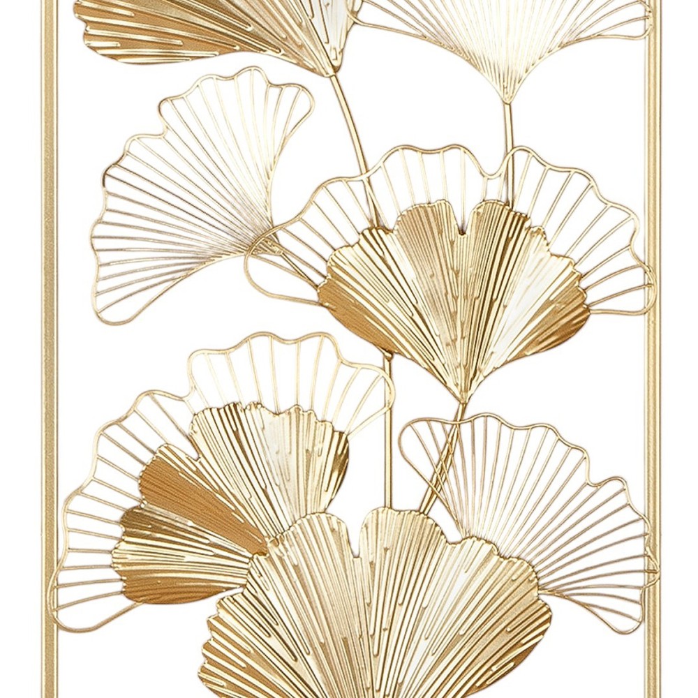 Ανάγλυφο τοίχου Ορθογώνιο Ginkgo Motif Μεταλλικό Χρυσό Χρώμα 30X1X60Cm 30X1X60Cm