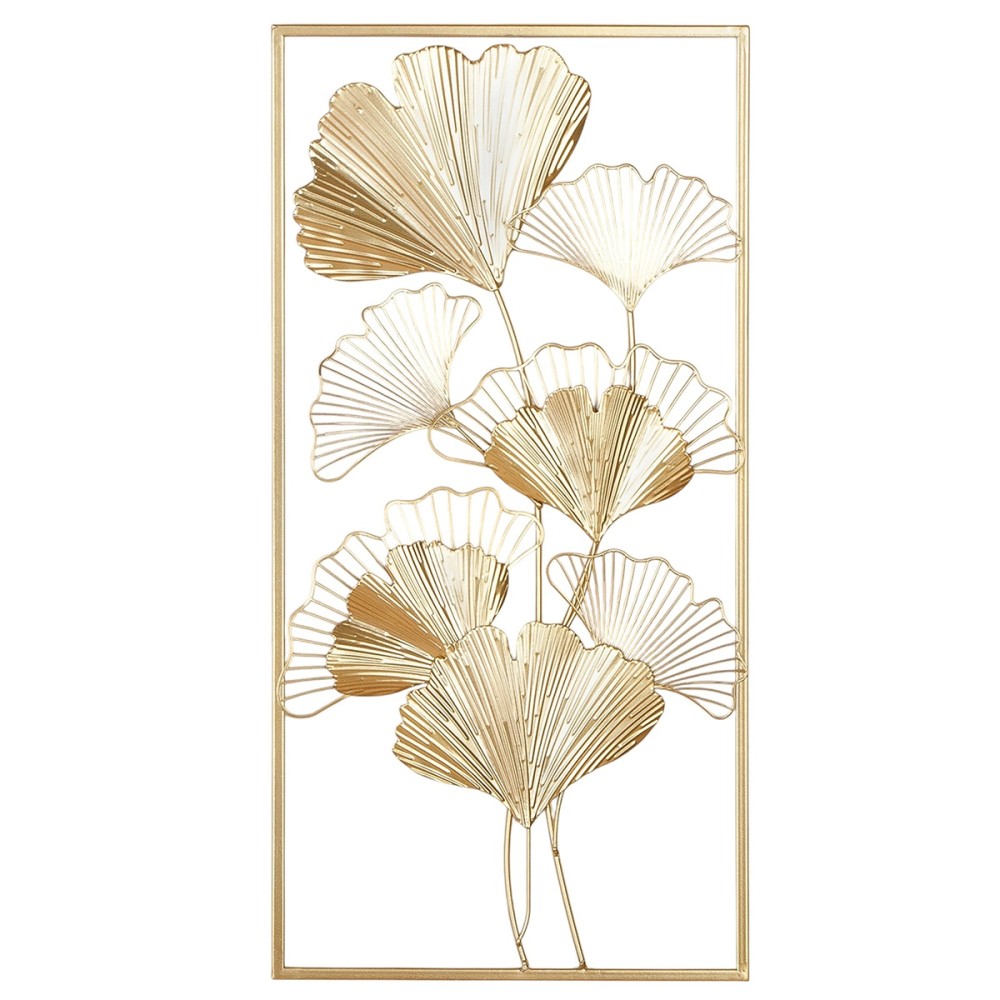Ανάγλυφο τοίχου Ορθογώνιο Ginkgo Motif Μεταλλικό Χρυσό Χρώμα 30X1X60Cm 30X1X60Cm