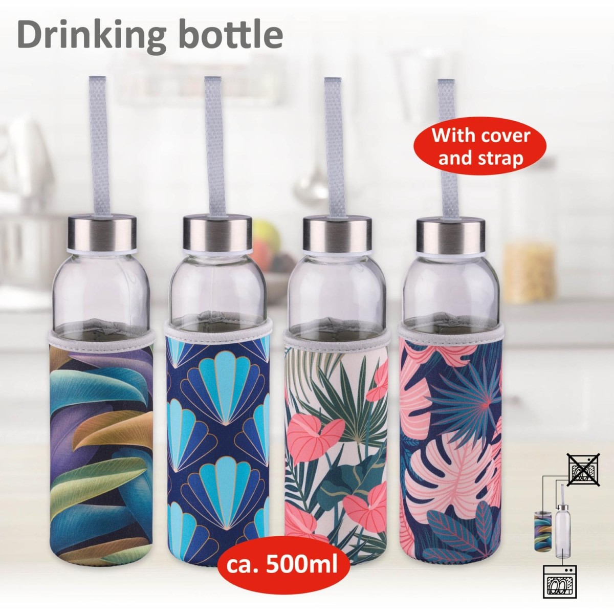 Μπουκάλι Νερού 500ml Πολύχρωμο με Κάλυμμα ALPINA