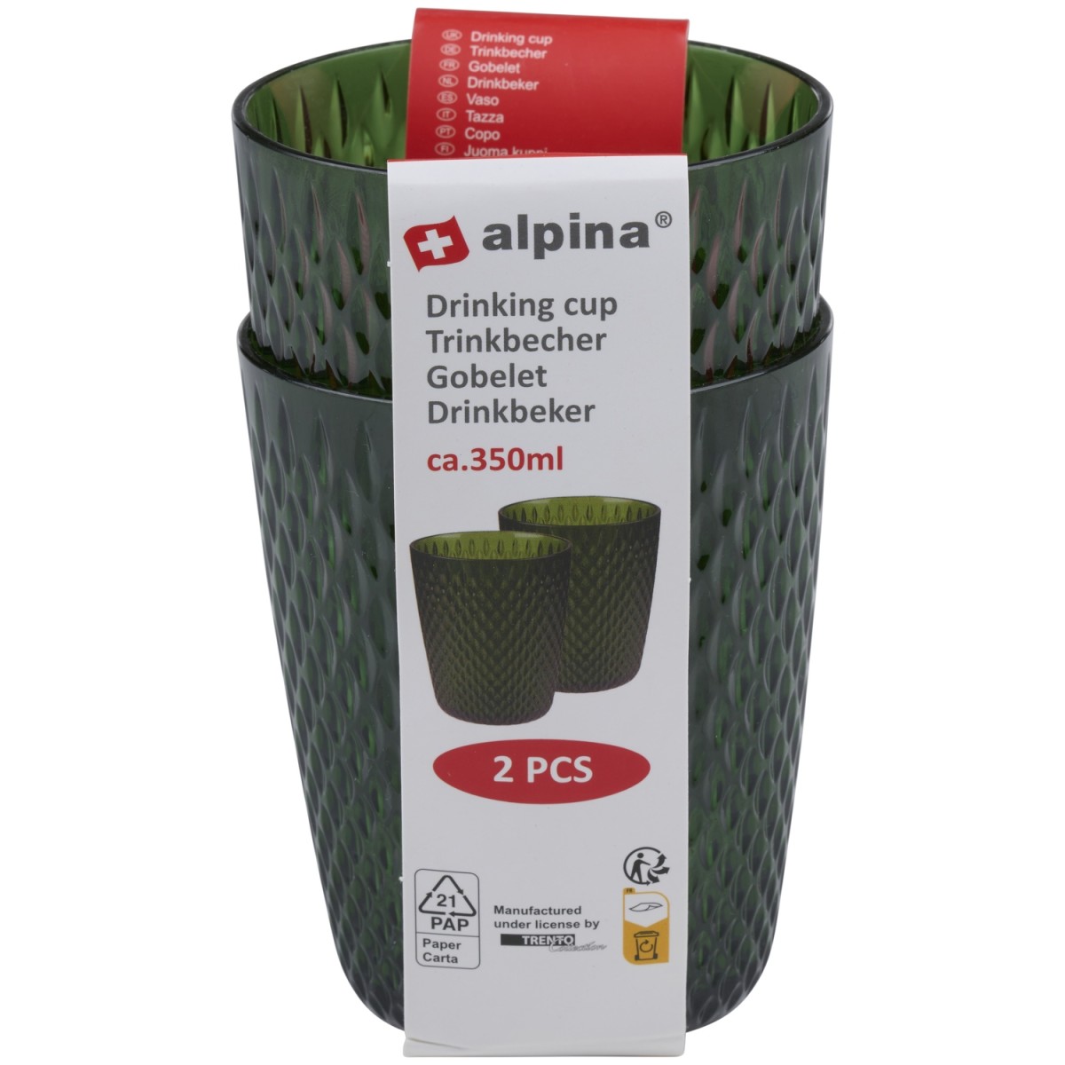 Ποτήρια 350ml Διάφανα/Πράσινα/Χρυσά 2Τμχ ALPINA