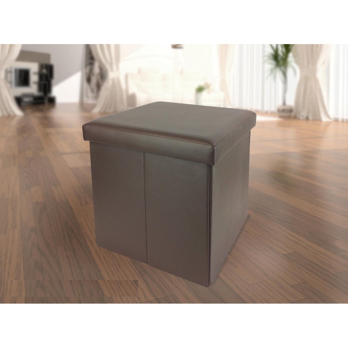 Σκαμπό Με Αποθηκευτικό Χώρο Καφέ Δέρμα 38x38x38cm
