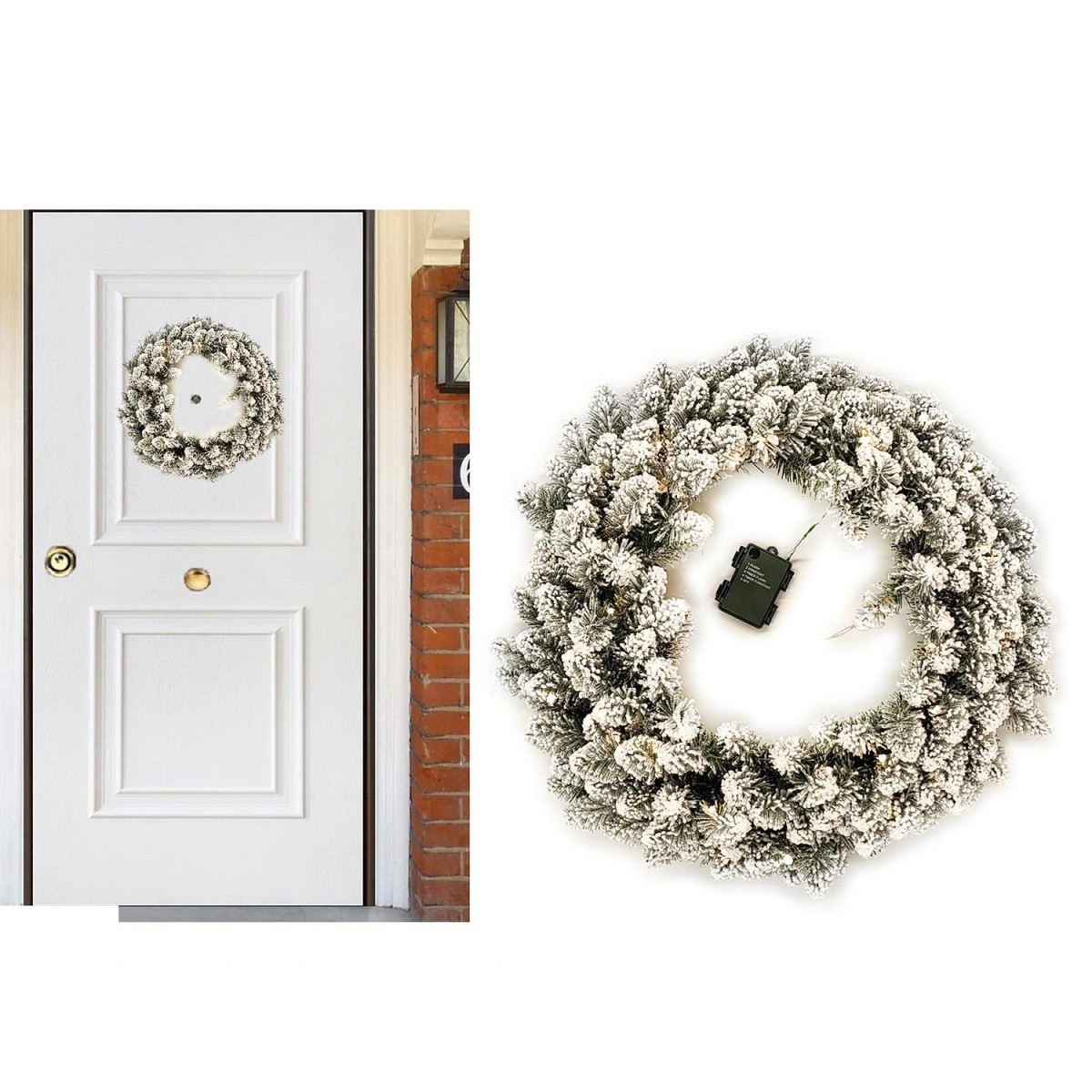 Στεφάνι Χιονισμένο Φωτιζόμενο Μπαταρίας Φ60cm