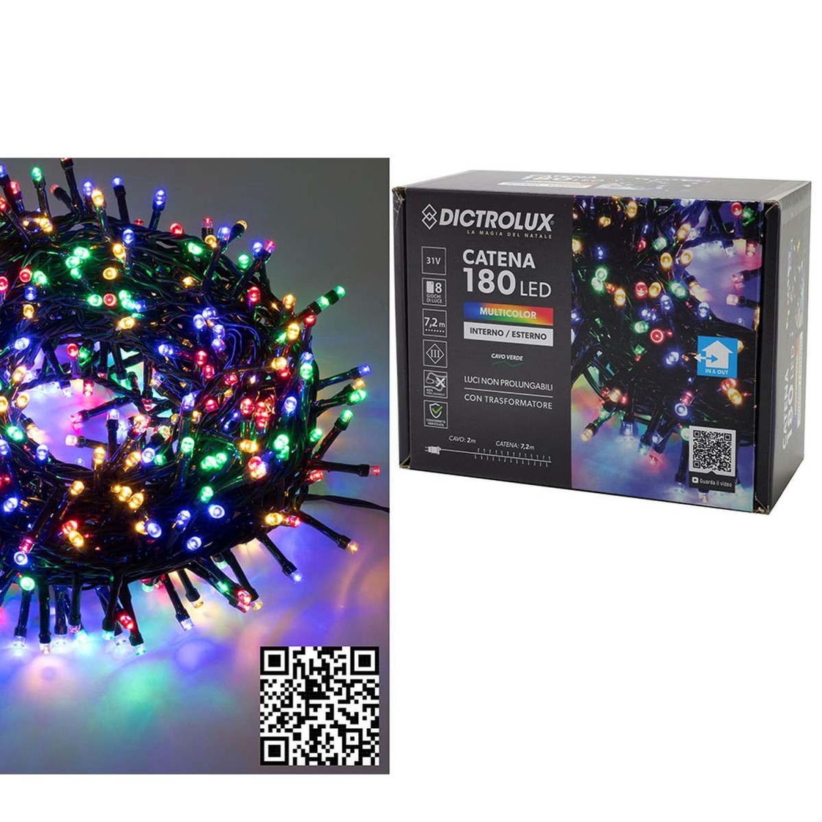 180 LED Εσωτ. & Εξωτ. Χώρου Με 8 Προγράμματα Και Μετασχηματιστή Πολύχρωμο Φως Πράσινο Καλώδιο Μη Επεκτεινόμενο IP44 31V