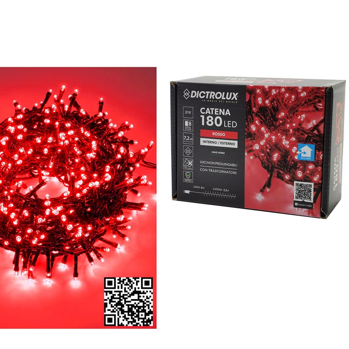 180 LED Εσωτ. & Εξωτ. Χώρου Με 8 Προγράμματα Και Μετασχηματιστή Κόκκινο Φως Πράσινο Καλώδιο Μη Επεκτεινόμενο IP44 31V 9.