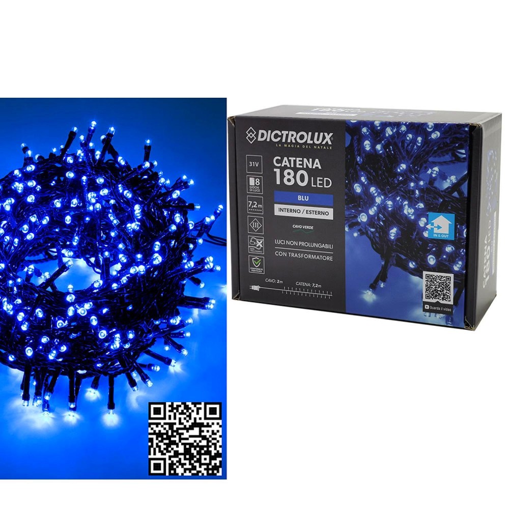 180 LED Εσωτ. & Εξωτ. Χώρου Με 8 Προγράμματα Και Μετασχηματιστή Μπλε Φως Πράσινο Καλώδιο Μη Επεκτεινόμενο IP44 31V 9.2m