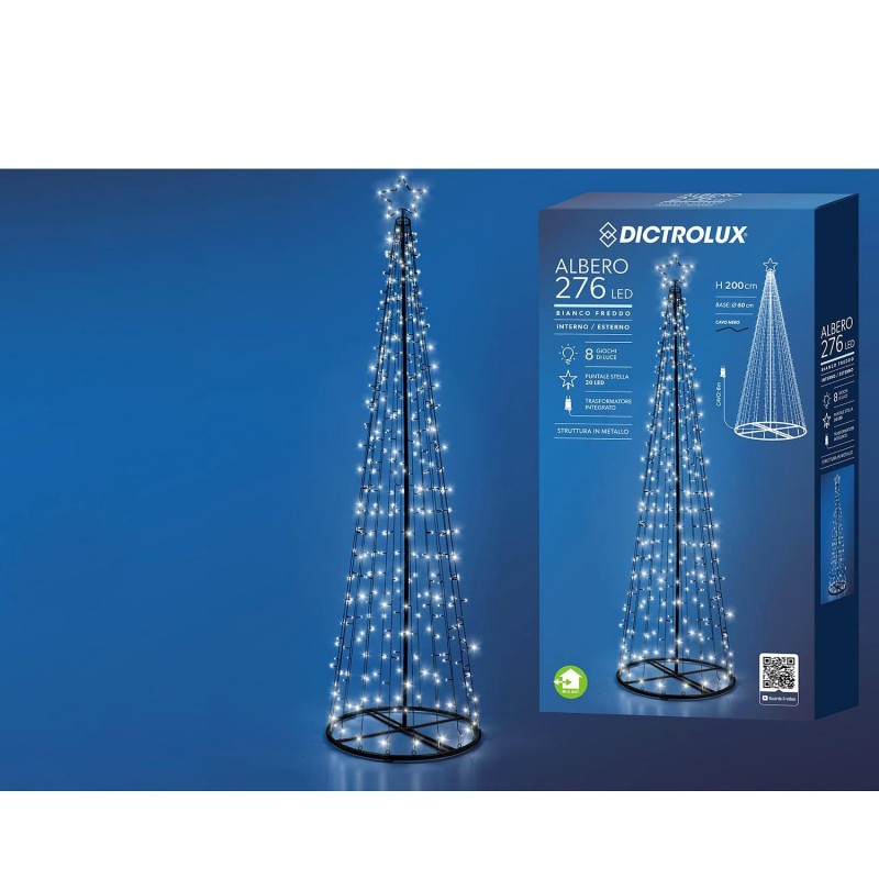 276 LED Δεντράκι Εσωτ. & Εξωτ. Χώρου Με 8 Προγράμματα Και Μετασχηματιστή Ψυχρό Λευκό Φως Φ60x200cm