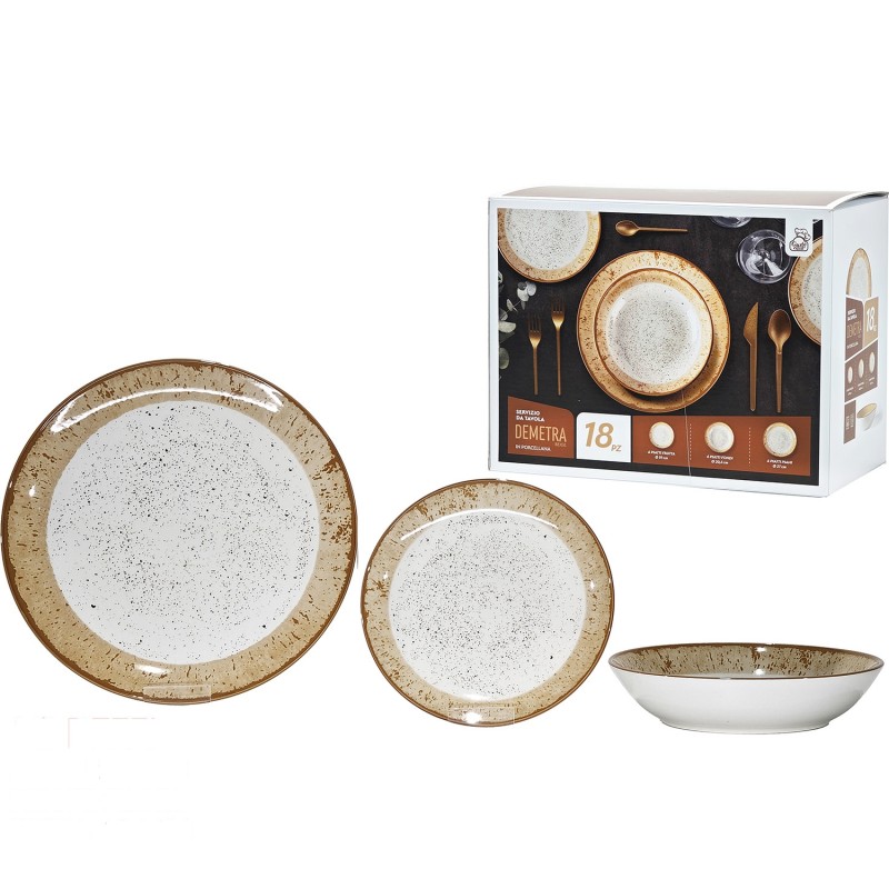 Σετ Πιάτων Πορσελάνη/Μπεζ/Καφέ 26.7x26.7x2.5cm 18Τμχ
