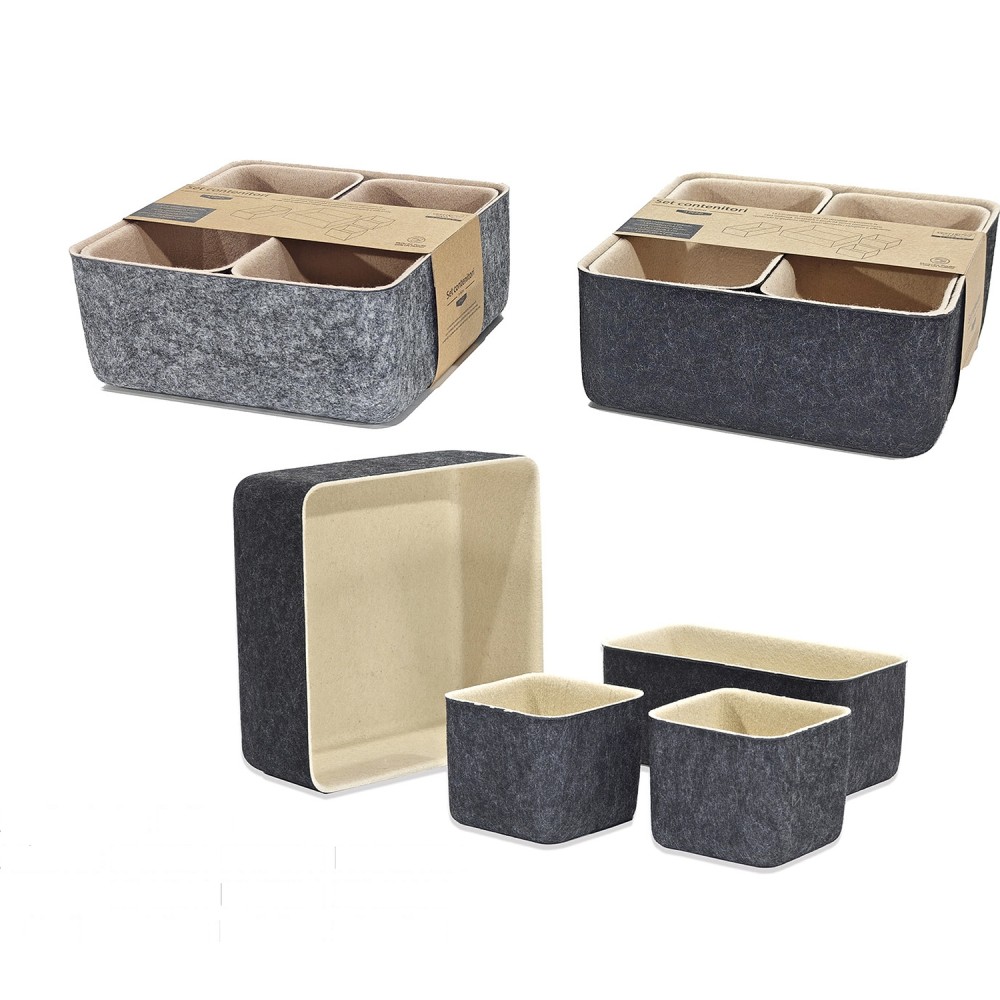 Σετ Καλάθια Ανθρακί/Μπεζ Τσόχα 25x25x10.5cm/24x12x9.5cm/12x12x9.5cm 4Τμχ Σε 2 Σχέδια