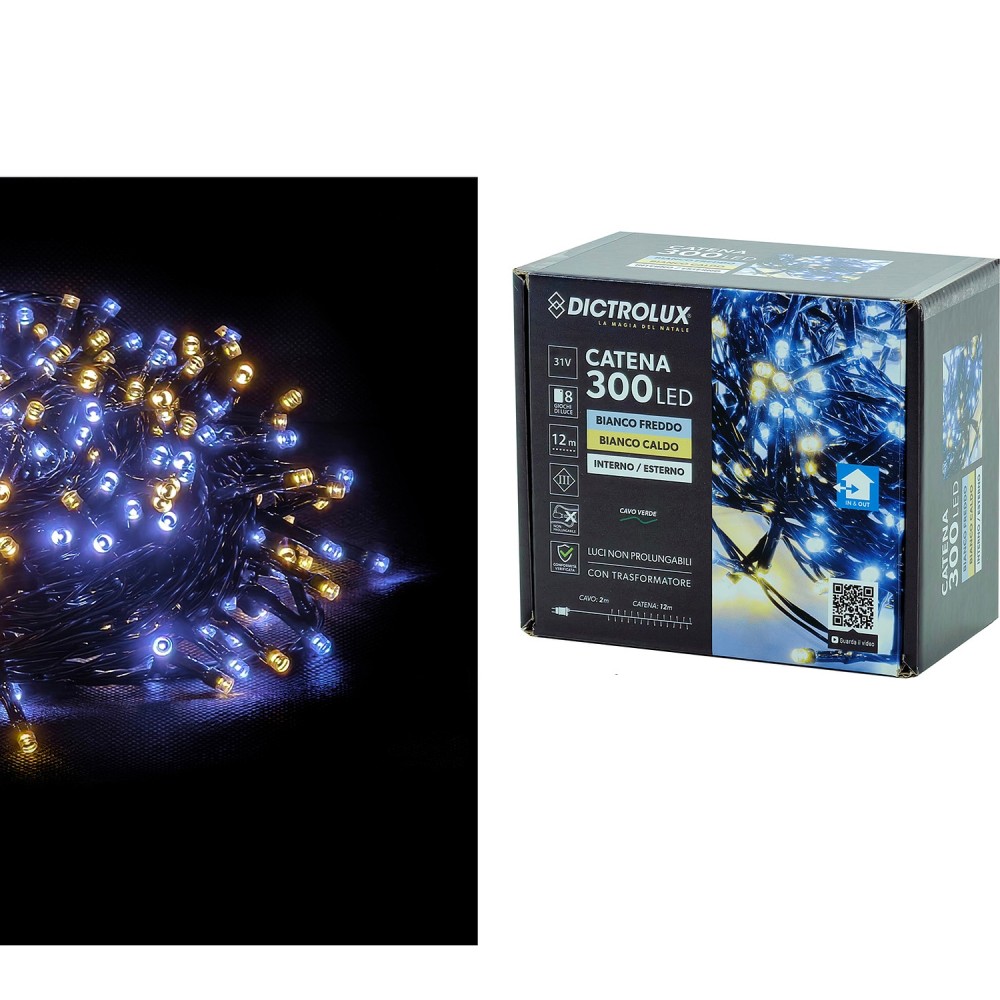 300 LED Εσωτ. & Εξωτ. Χώρου Με 8 Προγράμματα Και Μετασχηματιστή Ψυχρό/Θερμό Λευκό Φως Πράσινο Καλώδιο Μη Επεκτεινόμενο I