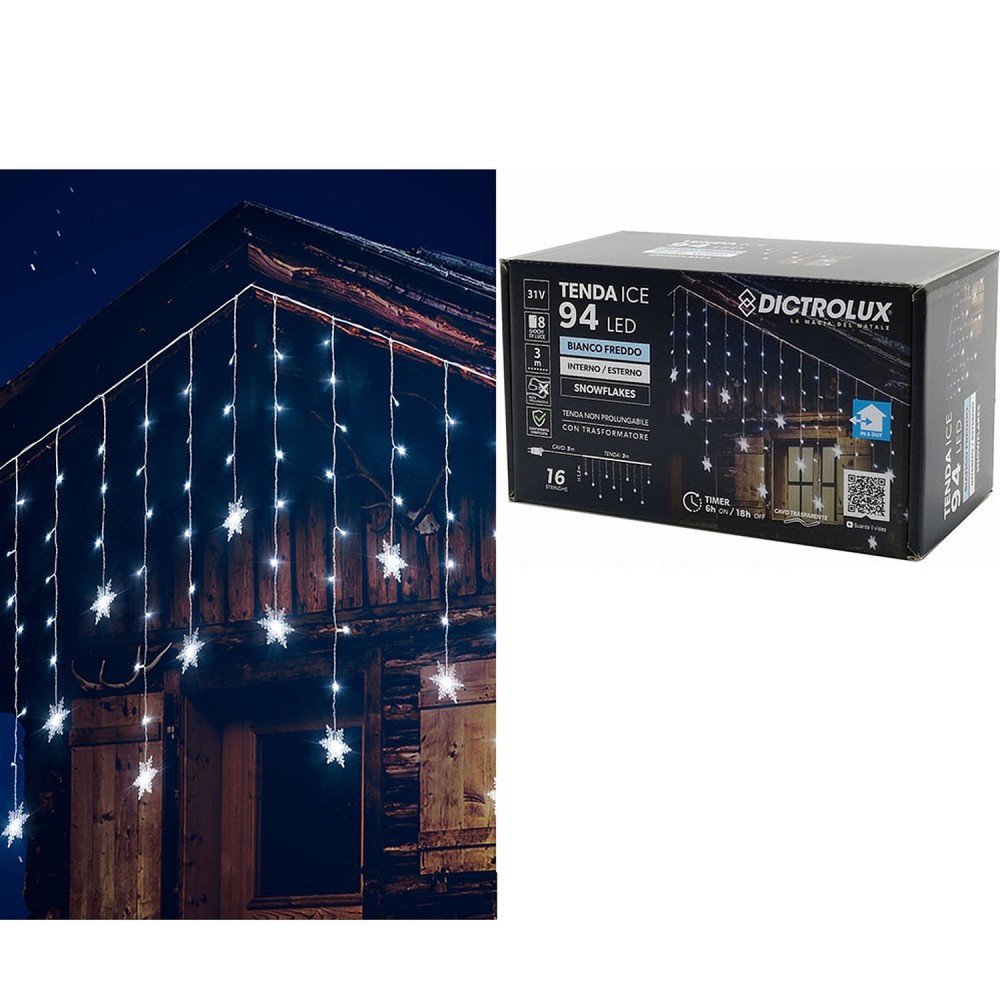 94 LED Κουρτίνα Χιονοστιβάδες Εσωτ. & Εξωτ. Χώρου Με 8 Προγράμματα Και Χρονοδιακόπτη Ψυχρό Λευκό Φως Λευκό Καλώδιο Μη Επ