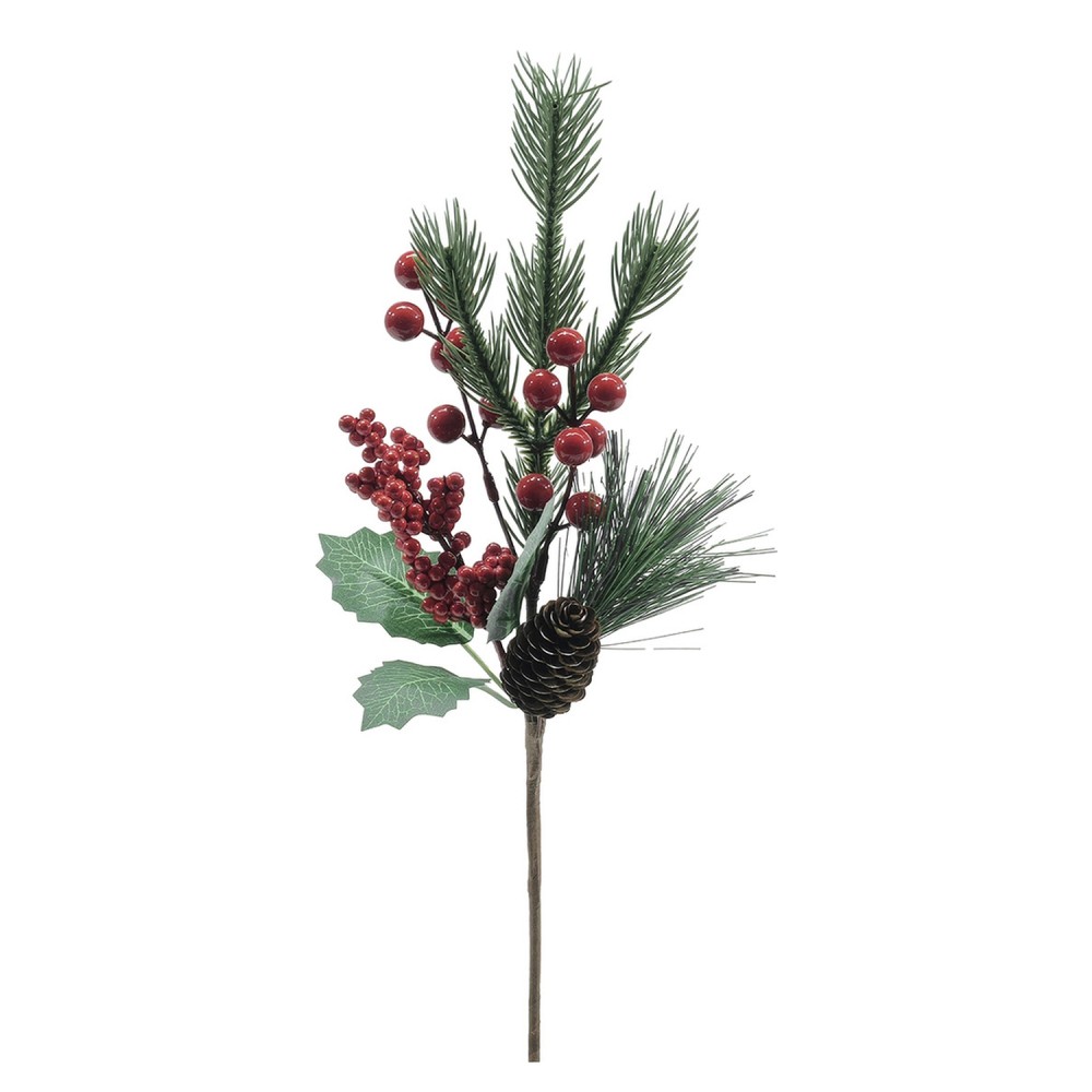 Χριστουγεννιάτικο Κλαδί Με Μούρα Και Κουκουνάρι Κόκκινο 36cm