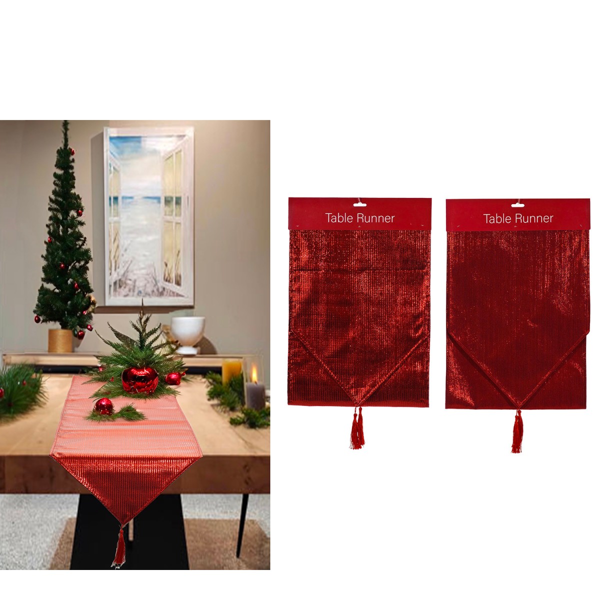 Χριστουγεννιάτικος Runner Τραπεζιού Κόκκινο 32x180cm Σε 2 Σχέδια