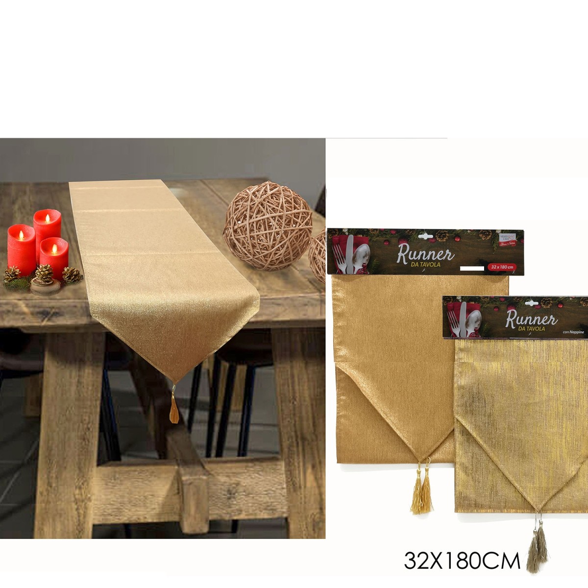Χριστουγεννιάτικος Runner Τραπεζιού Χρυσό 32x180cm Σε 2 Σχέδια