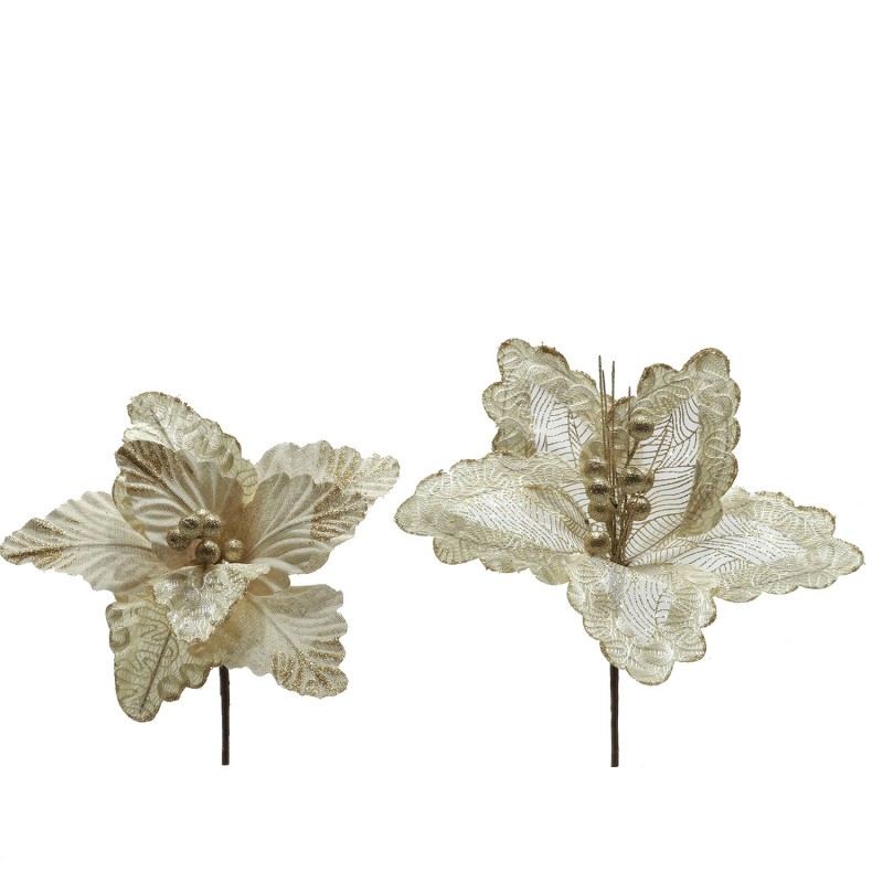 Χριστουγεννιάτικο Λουλούδι Σαμπανιζέ Με Χρυσό Γκλίτερ 40cm Σε 2 Σχέδια