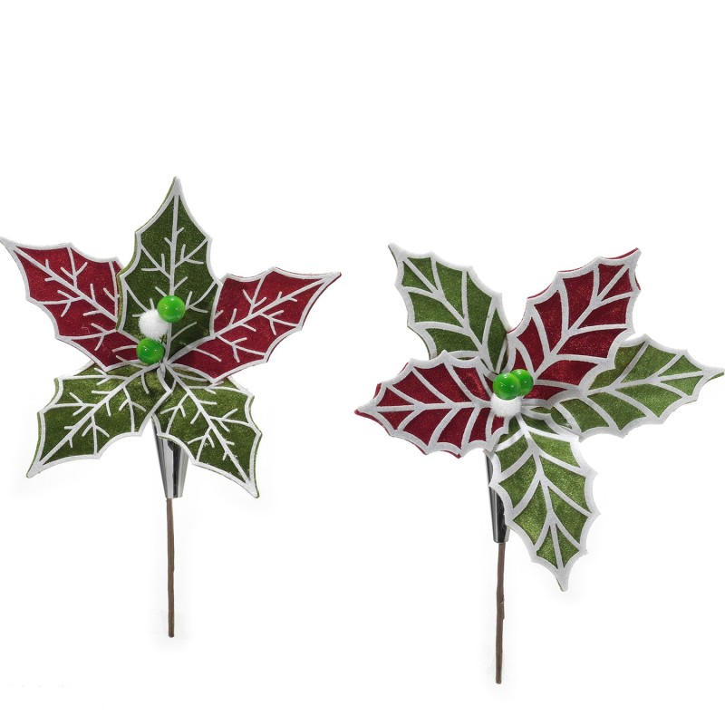 Χριστουγεννιάτικο Κλαδί Με Λουλούδι Κόκκινο/Πράσινο 32cm Σε 2 Σχέδια