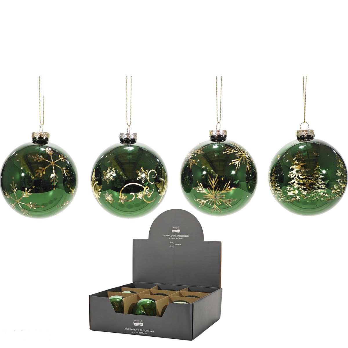 Χριστουγεννιάτικη Μπάλα ΠράσινοΧρυσό 100mm Σε 4 Σχέδια