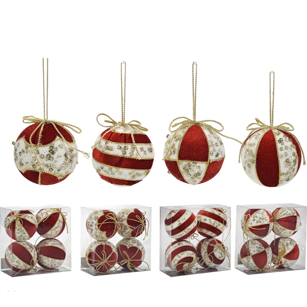 Χριστουγεννιάτικη Μπάλα Κόκκινο 100mm Σετ 4Τμχ Σε 4 Σχέδια