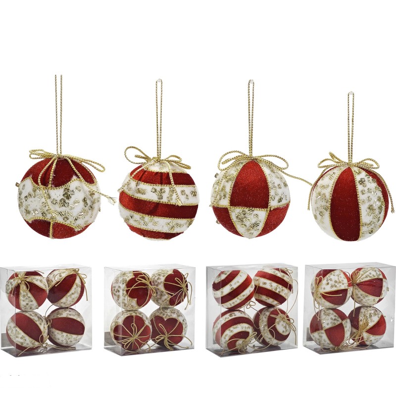 Χριστουγεννιάτικη Μπάλα Κόκκινο 100mm Σετ 4Τμχ Σε 4 Σχέδια