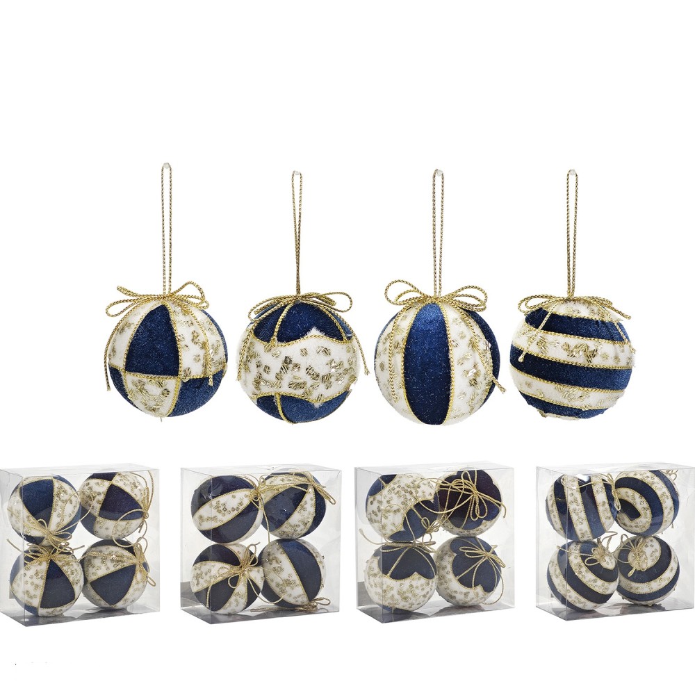 Χριστουγεννιάτικη Μπάλα Μπλε 100mm Σετ 4Τμχ Σε 4 Σχέδια