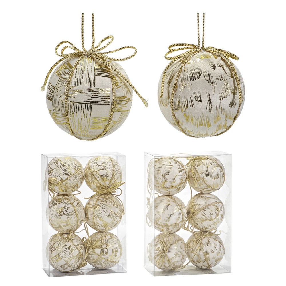 Χριστουγεννιάτικη Μπάλα Λευκό 80mm Σετ 6Τμχ Σε 2 Σχέδια