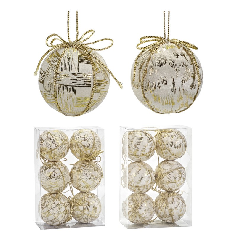 Χριστουγεννιάτικη Μπάλα Λευκό 80mm Σετ 6Τμχ Σε 2 Σχέδια