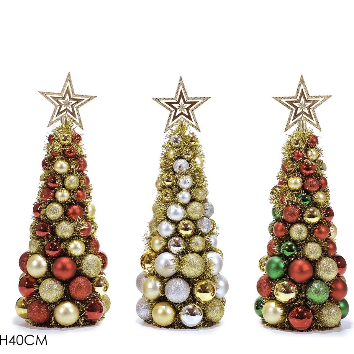 Χριστουγεννιάτικο Δεντράκι Με Μπάλες Και Αστέρι 40cm Σε 3 Σχέδια