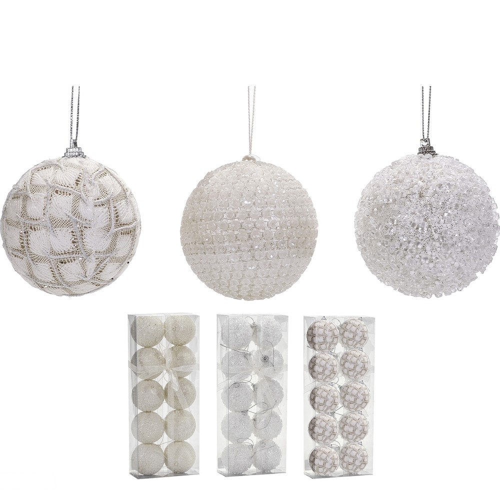 Χριστουγεννιάτικη Μπάλα Λευκό 60mm Σετ 10Τμχ Σε 3 Σχέδια