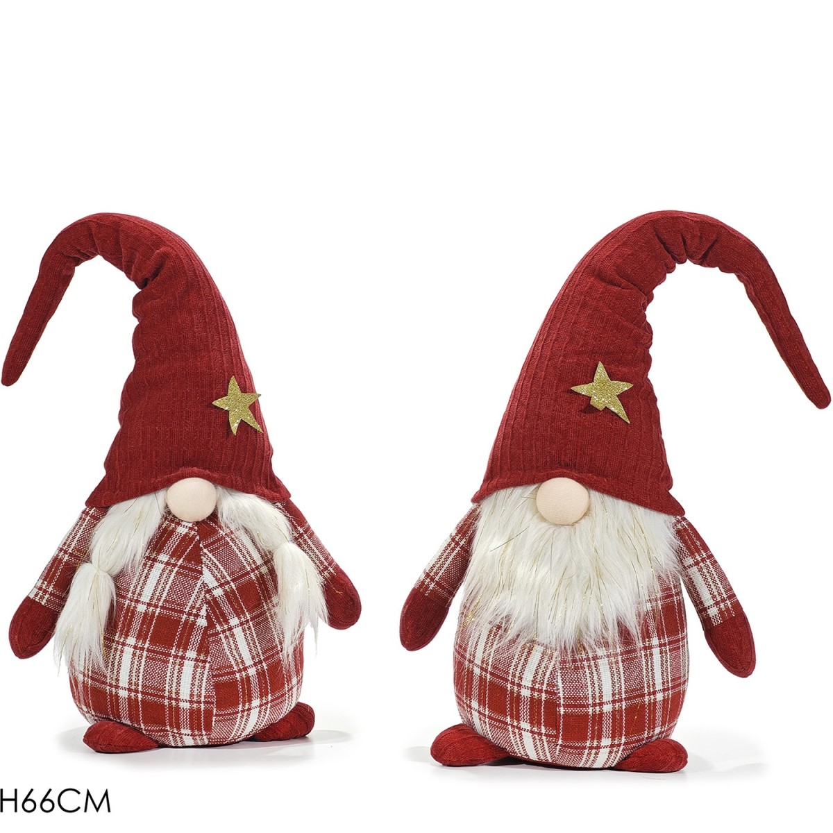 Χριστουγεννιάτικος Νάνος Ταρτάν Κόκκινο 66cm Σε 2 Σχέδια