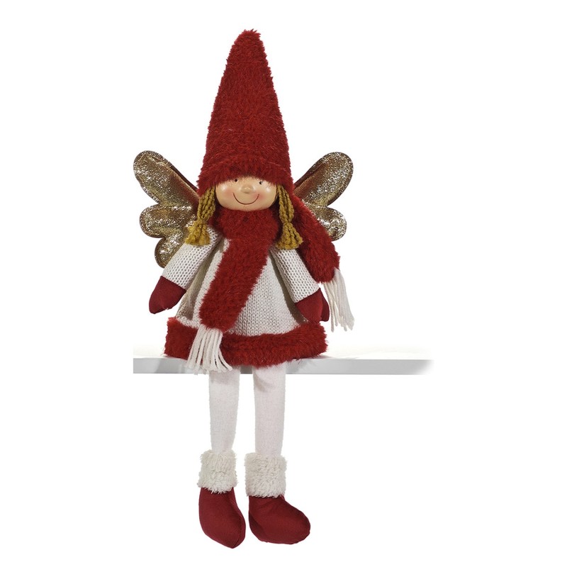 Χριστουγεννιάτικος Άγγελος Με Κρεμαστά Πόδια Κόκκινο 33cm Σε 2 Σχέδια