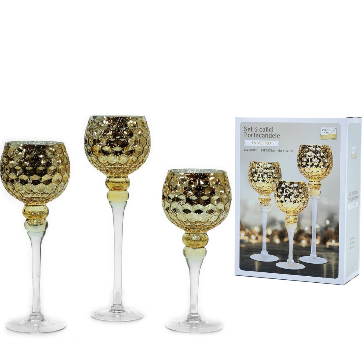 Χριστουγεννιάτικο Σετ Κηροπήγια Χρυσό 30/35/40cm