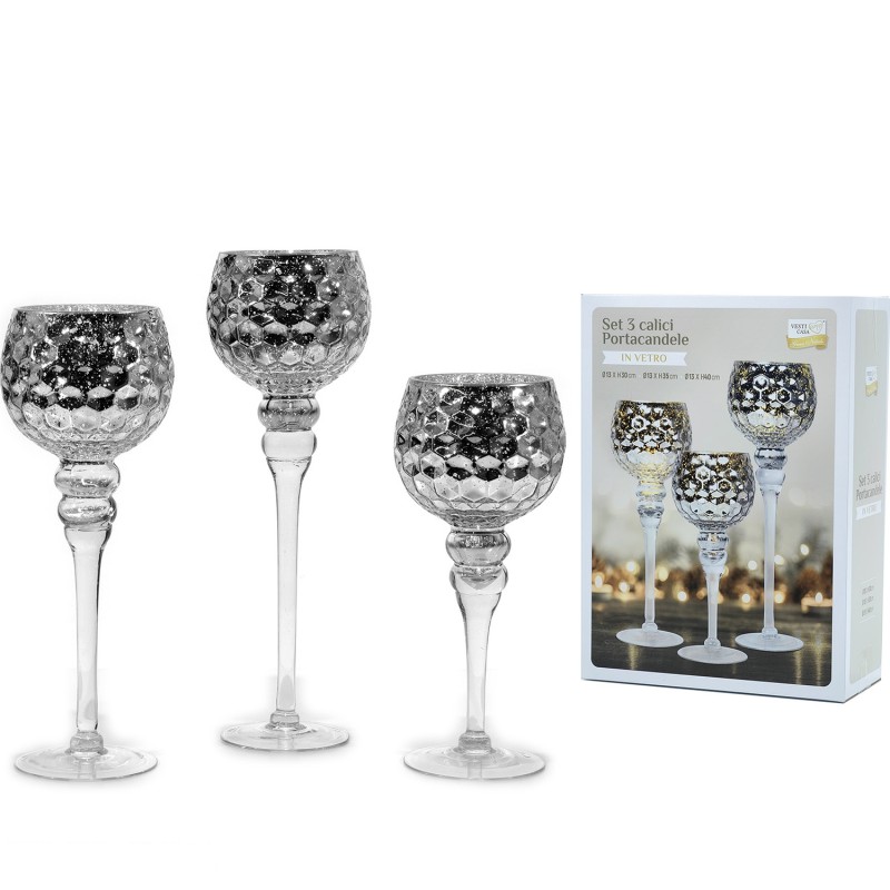 Χριστουγεννιάτικο Σετ Κηροπήγια Ασημί 30/35/40cm