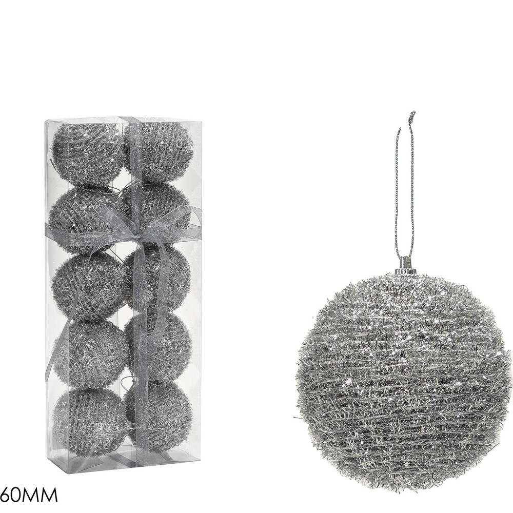 Χριστουγεννιάτικη Μπάλα Ασημί 60mm Σετ 10Τμχ