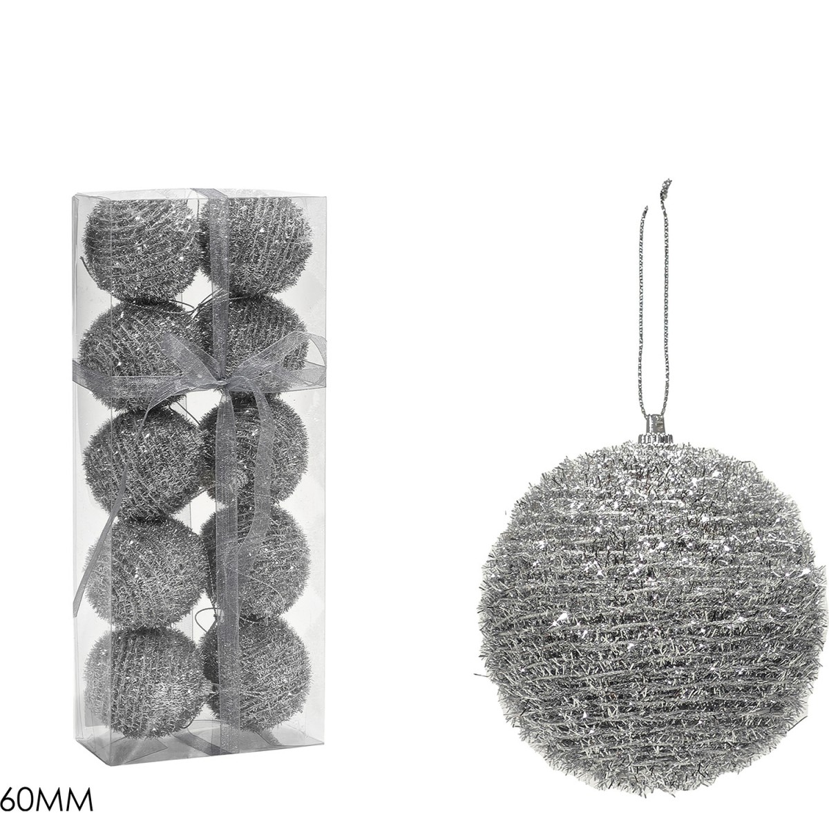 Χριστουγεννιάτικη Μπάλα Ασημί 60mm Σετ 10Τμχ
