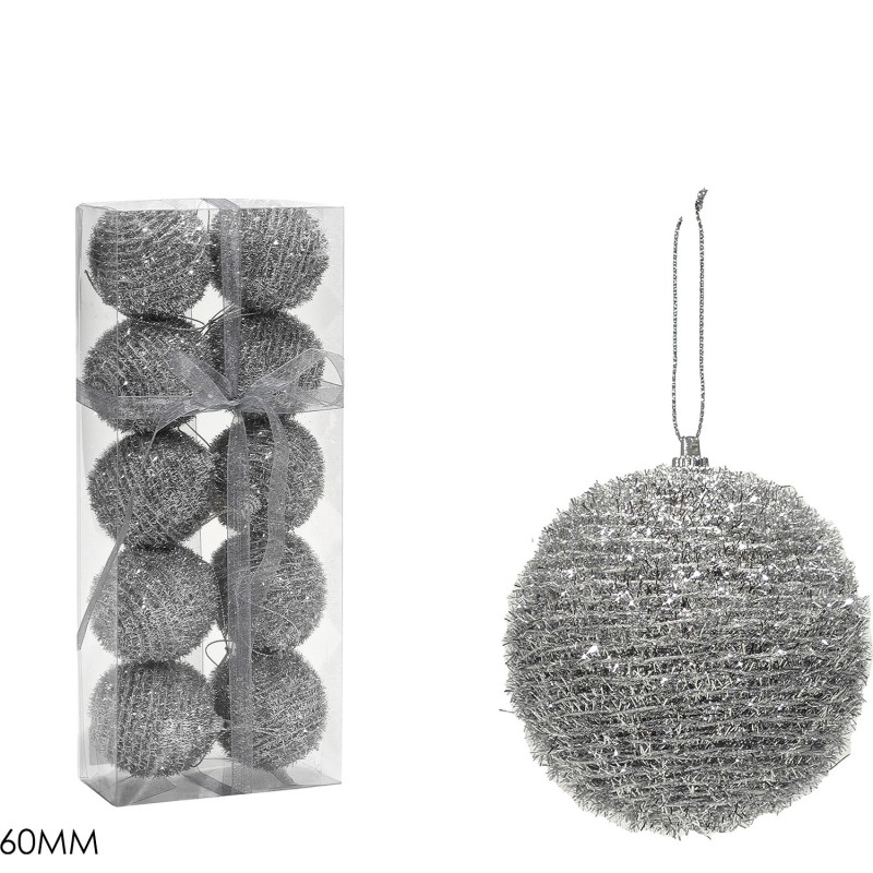 Χριστουγεννιάτικη Μπάλα Ασημί 60mm Σετ 10Τμχ