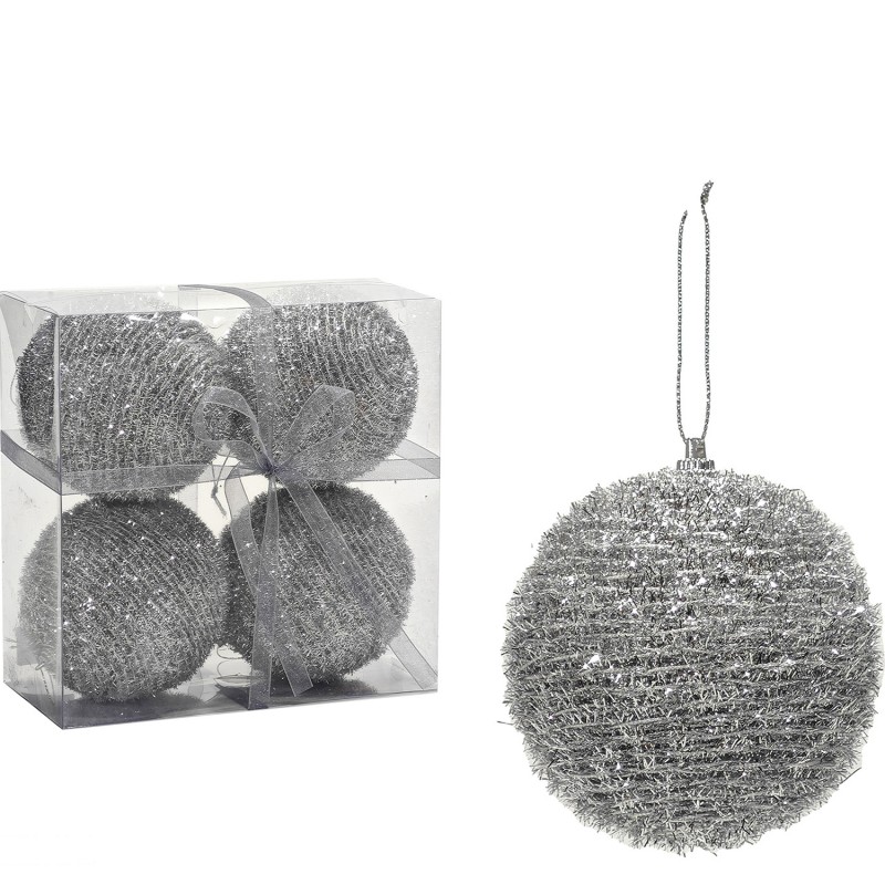 Χριστουγεννιάτικη Μπάλα Ασημί 100mm Σετ 4Τμχ