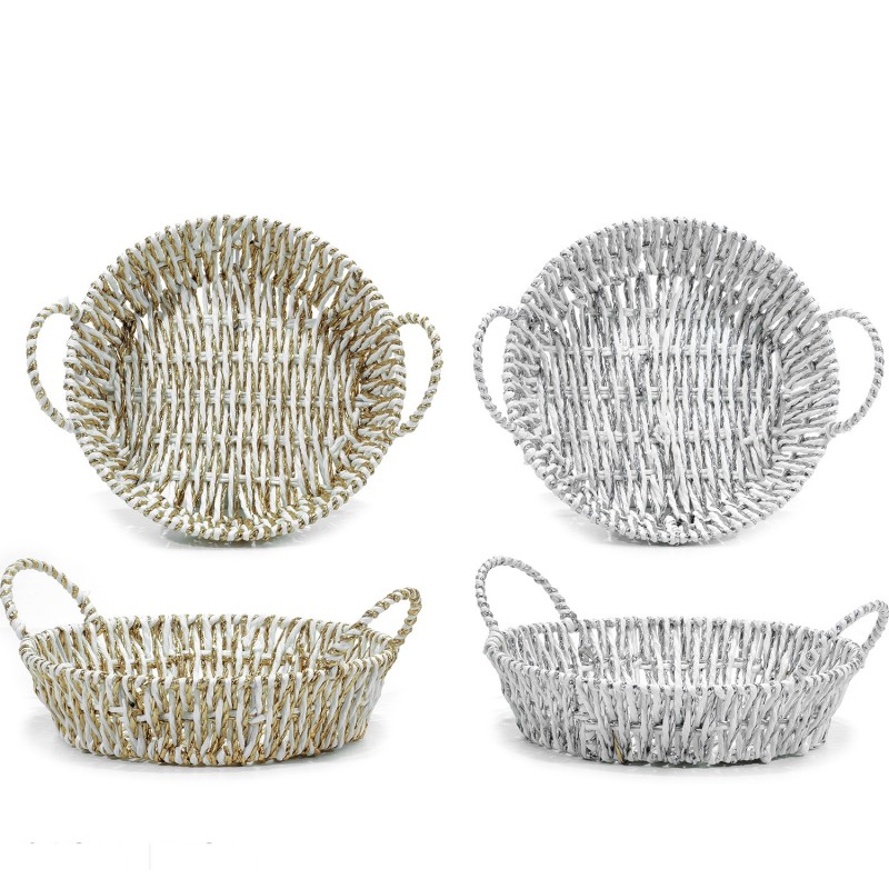 Χριστουγεννιάτικο Στρογγυλό Καλάθι Λευκό 26cm Σε 2 Σχέδια