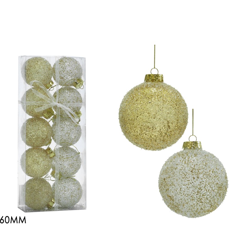 Χριστουγεννιάτικη Μπάλα Με Γκλίτερ Χρυσό 60mm Σετ 10Τμχ