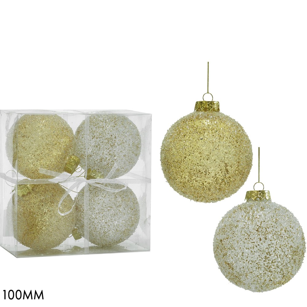 Χριστουγεννιάτικη Μπάλα Με Γκλίτερ Χρυσό 100mm Σετ 4Τμχ