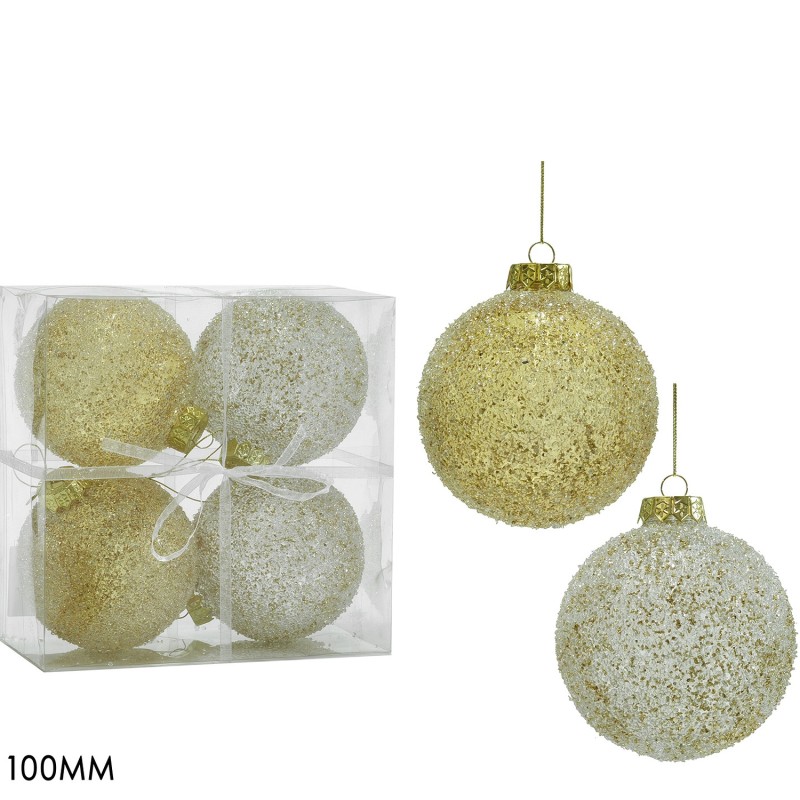 Χριστουγεννιάτικη Μπάλα Με Γκλίτερ Χρυσό 100mm Σετ 4Τμχ