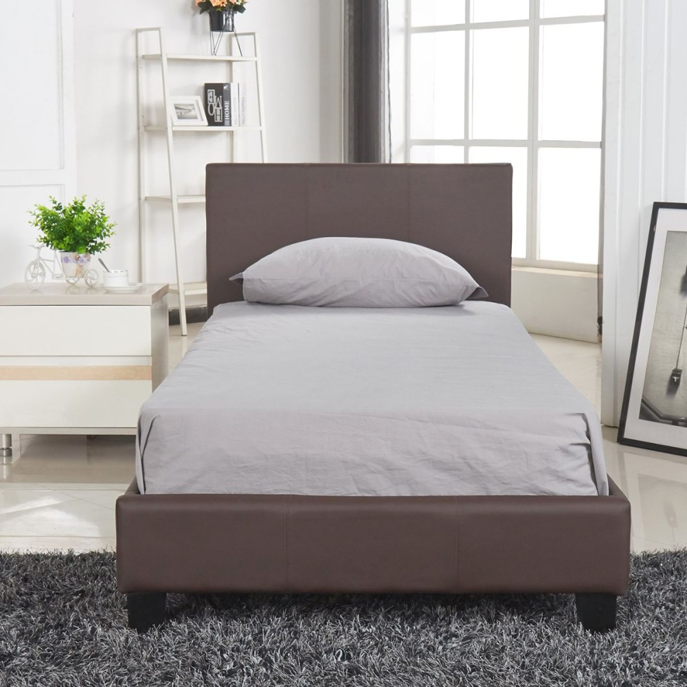 Κρεβάτι ArteLibre AZALEA Σκούρο Καφέ PU 213x101x88cm (Στρώμα 90x200cm)