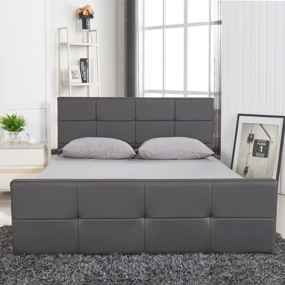Κρεβάτι ArteLibre ANEMONE Γκρι PU 216x160.5x93cm (Στρώμα 150x200cm)