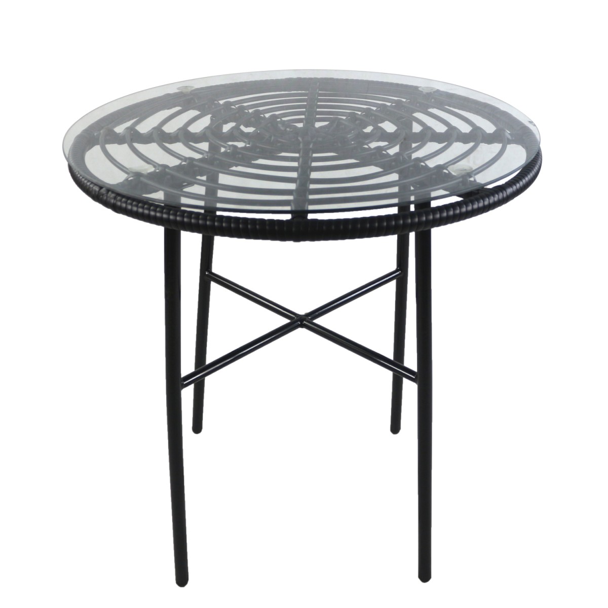 Τραπέζι Κήπου ArteLibre APPIUS Μαύρο Μέταλλο/Rattan/Γυαλί 70x70x74cm